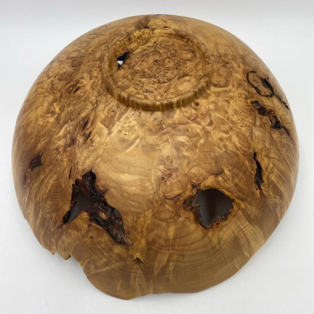 Maple Burl Wood Turned Natural Live Edge Bowl, Artist Signed V Leibrant 0152 Lg